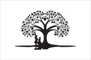 Beautifully Love tree silhouette, love tree silhouette Valentine Silhouette and love vector. vector