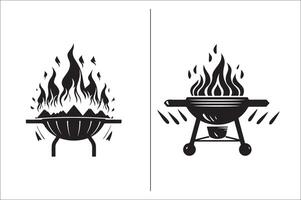 Barbecue grill Silhouette vector icon design and Grill BBQ vector icon set illustration