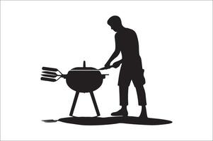 Barbecue grill Silhouette vector icon design and Grill BBQ vector icon set illustration