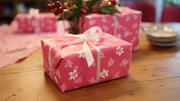 AI generated Christmas gift wrapping idea for boxing day and winter holidays in the English countryside tradition photo