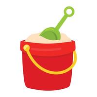 Sand in red bucket with shovel icon hand drawn vector illustration for summer kid toys and game