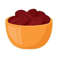 Dates fruit in bowl flat cartoon vector illustration