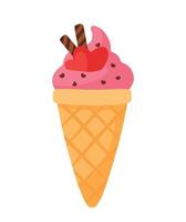 Strawberry Ice Cream with Heart for Valentines Sweet Dessert Food in Cute Cartoon Vector Illustration