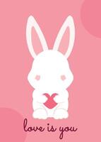 Cute Rabbit Holding Heart for Valentine Element Decoration cartoon Vector Illustration