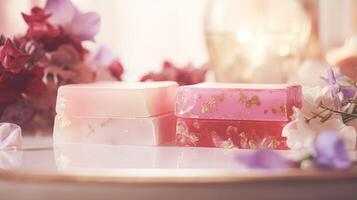 AI generated Homemade soap with floral scent photo