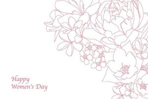 Womens day card with an inscription and flowers made of pink lines vector