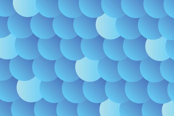 Geometric blue background with circle gradient elements. The composition combines various rounded shapes, lines and colors