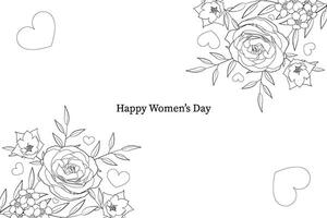 Womens day card with an inscription and flowers made of black and white lines vector