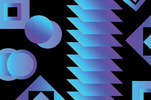 Geometric black background with blue and violet gradient elements. The composition combines various square and ellipse shapes, lines and colors vector