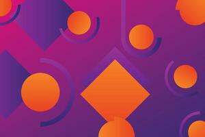 Geometric violet background with orange gradient elements. The composition combines various square and ellipse shapes, lines and colors vector