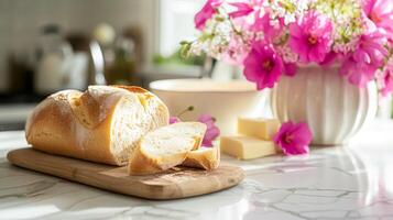 ai generado un pan y manteca, hecho en casa horneando y tradicional alimento, país vida foto