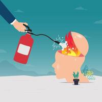 Hand extinguish the burning fire on head. Relieve or cooling down severe stress vector illustration