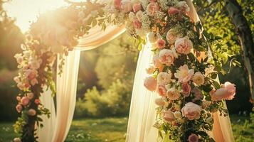 AI generated Wedding decoration with peonies, floral decor and event celebration, peony flowers and wedding ceremony in the garden, English country style photo