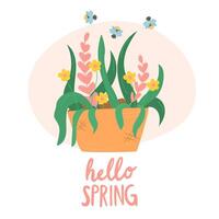 Cute hand drawn vector illustration. Hello spring.