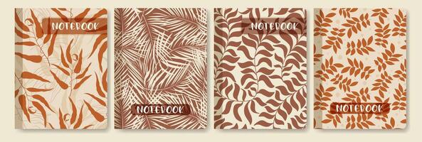 Notebook cover page collection for students. Flourish pattern, tropical elements illustration. vector