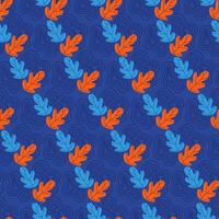 Leaves stylized seamless pattern blue background. Oak leaf floating on the surface of water. vector