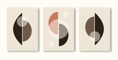 Aesthetic minimalist print with cut elements in modern style. Boho home decor collage of circles in neutral colors vector