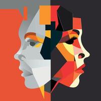 Human face in an abstract style, cubic portrait drawing for graphics, poster. Vector