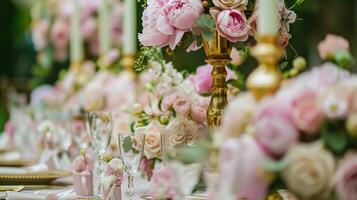 AI generated Wedding decoration with peonies, floral decor and event celebration, peony flowers and wedding ceremony in the garden, English country style photo