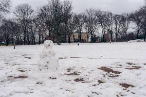 monigote de nieve en el parque foto