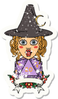 human witch with natural twenty dice roll grunge sticker png