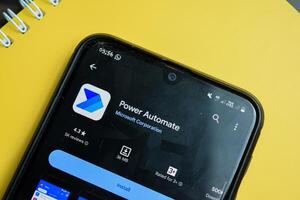 Power Automate application on Smartphone screen. Automate is a freeware web browser developed by Microsoft Corporation. Bekasi, Indonesia, February 28, 2024 photo