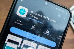 Dynamics 365 Business Central application on Smartphone screen. Dynamics 365 is a freeware web browser developed by Microsoft Corporation. Bekasi, Indonesia, February 21, 2024 photo