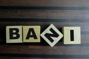 Concept of The wooden Cubes with the word BANI on wooden background. photo