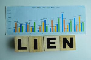 Concept of The wooden Cubes with the word LIEN on wooden background. photo