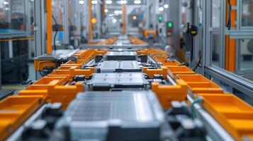 AI generated Advanced Robotic Assembly Line in a High-Tech Manufacturing Facility photo