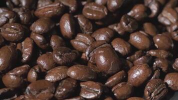 Slow motion of roasted coffee beans falling. Organic coffee seeds. video