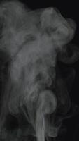 Slow motion vertical video of white smoke, fog, mist, vapor on a black background.