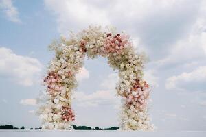 Wedding ceremony on the street on the green lawn.Decoration of a wedding celebration photo