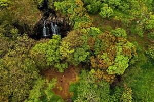 Rochester Falls On The Island Of Mauritius.Waterfall in the jungle of the tropical island of Mauritius photo