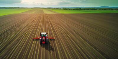 AI generated Modern Tractor Plowing Vast Farmland Aerial photo