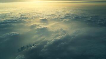 AI generated Sunlit City Skyline Under Cumulus Cloudscape photo