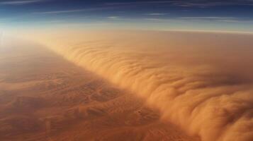 ai generado Desierto tormenta de arena a puesta de sol aéreo antecedentes foto