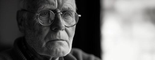 AI generated Thoughtful Senior Man in Monochrome with Copy Space, parkinson desease photo