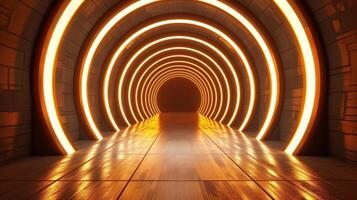 AI generated Sci Fi Neon Tunnel, Futuristic Orange Glow photo