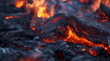 AI generated Vibrant Glowing Lava Flow Close Up Texture photo