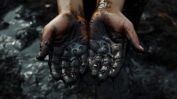 AI generated Polluted Hands, Environmental Conservation Concept photo