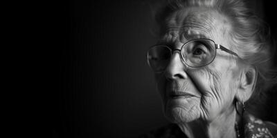 AI generated Contemplative Senior Woman, Aging Wisdom, parkinson   B W photo