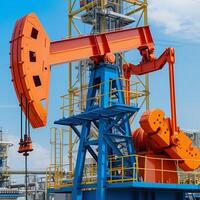 AI generated Oil Pump Jack Operation Under Blue Sky photo