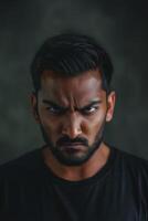 AI generated Intense South Asian Man, Dark Background photo