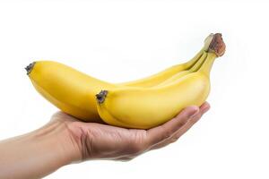 AI generated Fresh Bananas in Hand, White Background photo