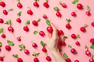 AI generated Freshly Picked Radish on Pink Backdrop photo