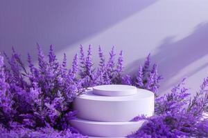 AI generated Lavender Backed White Podium Display Mockup photo