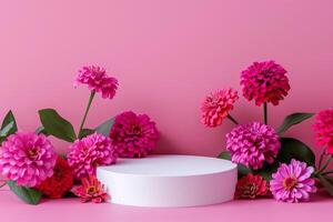 AI generated Mothers Day Pink Zinnias Frame Pedestal photo