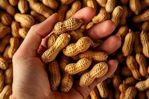 AI generated Handful of Peanuts with Copyspace Background photo