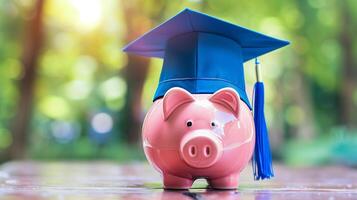 AI generated Graduation Cap Piggy Bank   Education Savings Concept photo